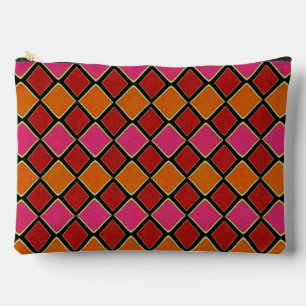 Vibrant Harlequin Diamond Pattern in Red, Orange, Accessory Pouch