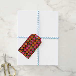 Vibrant Harlequin Diamond Pattern in Red, Orange, Gift Tags