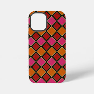 Vibrant Harlequin Diamond Pattern in Red, Orange, iPhone 12 Mini Case