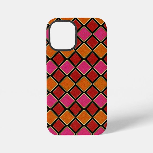 Vibrant Harlequin Diamond Pattern in Red, Orange,  iPhone Case (Back)
