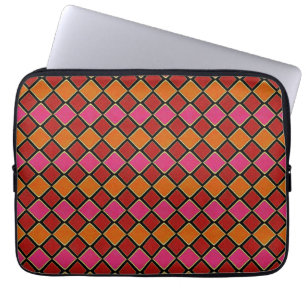 Vibrant Harlequin Diamond Pattern in Red, Orange, Laptop Sleeve