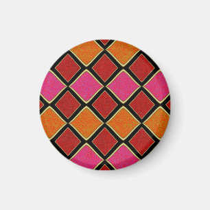 Vibrant Harlequin Diamond Pattern in Red, Orange,  Magnet