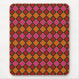 Vibrant Harlequin Diamond Pattern in Red, Orange, Mouse Mat