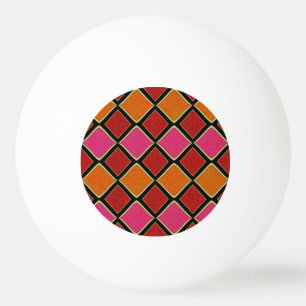 Vibrant Harlequin Diamond Pattern in Red, Orange, Ping Pong Ball