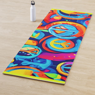 Vibrant Harmony: Colorful Peace Logo Painting Yoga Mat