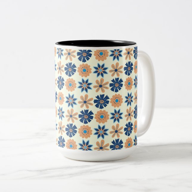 Vibrant Harmony Floral Two-Tone Coffee Mug (Front Right)