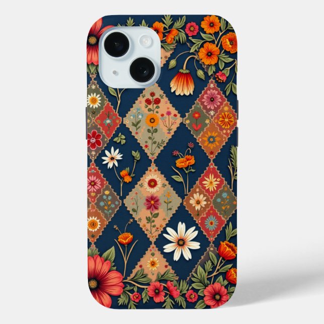 Vibrant Harmony: Geometric Floral Phone Case Desig (Back)