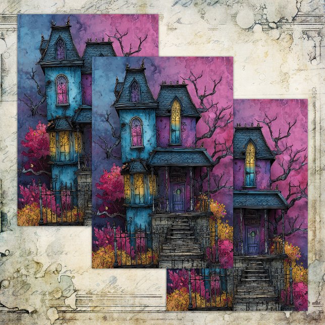 VIBRANT HAUNTED HOUSE DECOUPAGE TISSUE PAPER (VIBRANT HAUNTED HOUSE DECOUPAGE TISSUE PAPER)