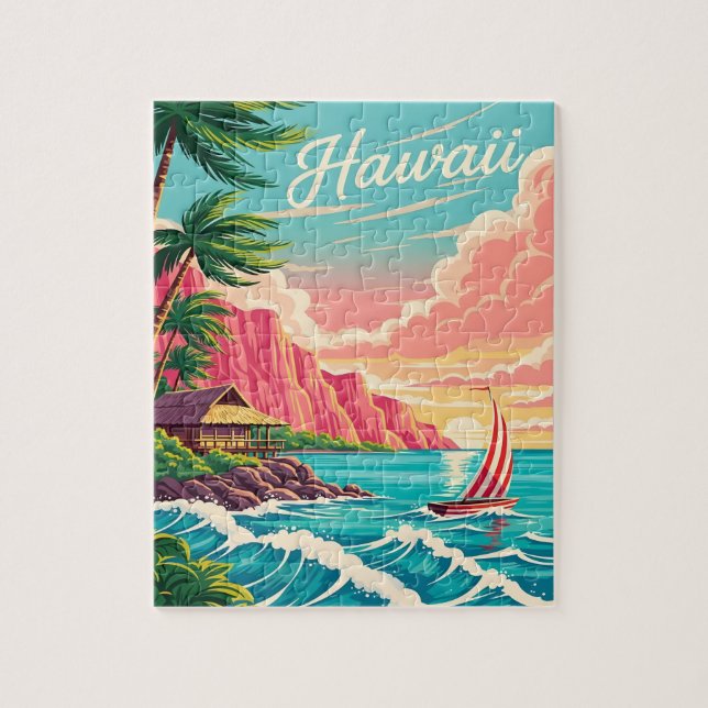 Vibrant Hawaiian coastal scene with palm trees Jigsaw Puzzle (Vertical)