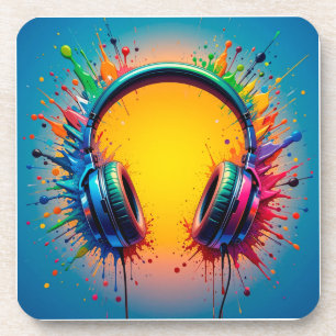 Vibrant Headphones Against Splash of Colourful Pai Coaster