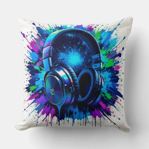 Vibrant Headphones Against Splash of Colourful Pai Cushion