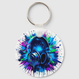 Vibrant Headphones Against Splash of Colourful Pai Key Ring
