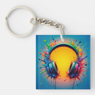 Vibrant Headphones Against Splash of Colourful Pai Key Ring