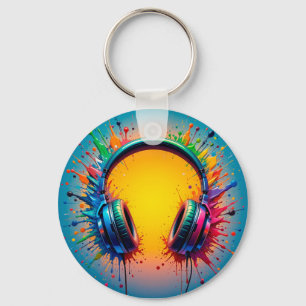 Vibrant Headphones Against Splash of Colourful Pai Key Ring