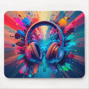 Vibrant Headphones Against Splash of Colourful Pai Mouse Mat