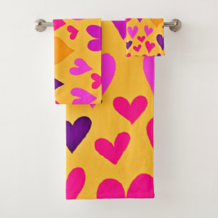 Vibrant Heart Bliss: Love Pattern Bath Towel Set