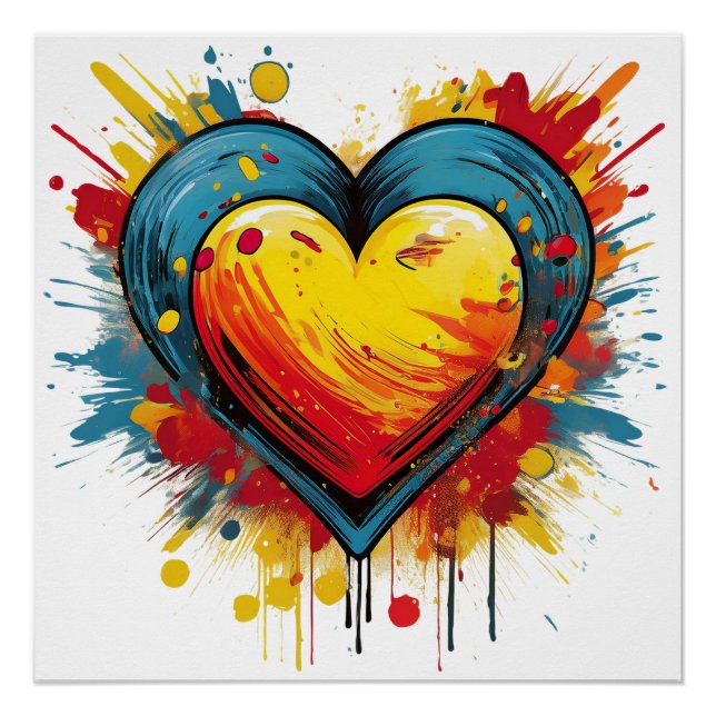 Vibrant Heart Explosion – Fun Pop Art Design Poster (Front)