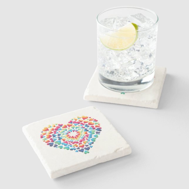 Vibrant Heart Tie-Dye Stone Coaster (Side)