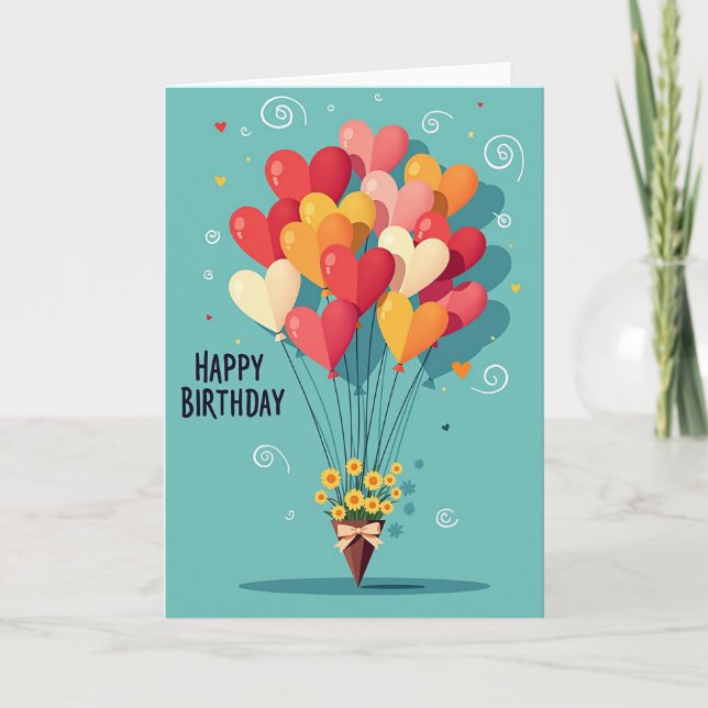 Vibrant Hearts Birthday Card (Front)