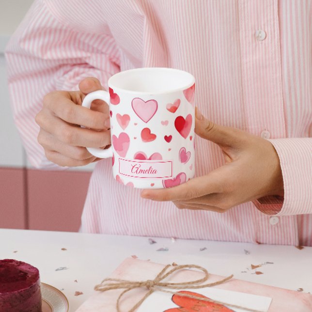 Vibrant Hearts | Custom Name | Valentine's Day  Coffee Mug (Creator Uploaded)