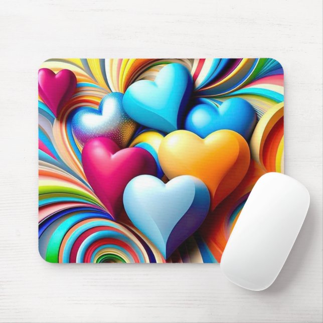 Vibrant Hearts  Mouse Mat (With Mouse)