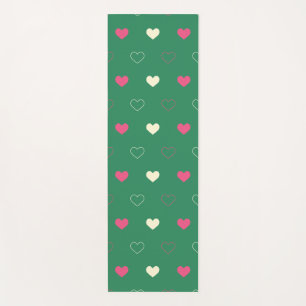 Vibrant Hearts on Green: Pink & Cream Contrast Yoga Mat