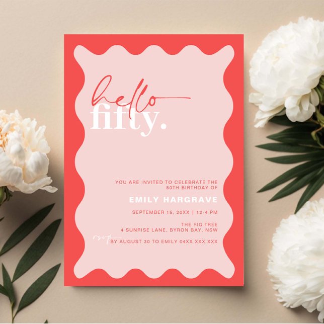 Vibrant Hello Fifty 50th Birthday Party Invitation (Creator Uploaded)