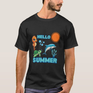 Vibrant Hello Summer   Colorful Ocean Animals Kids T-Shirt