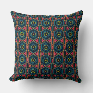Vibrant Hexagonal Floral Geometric Pattern Cushion