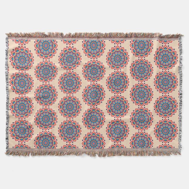 Vibrant Hexcolor Mandala Throw Blanket (Front)