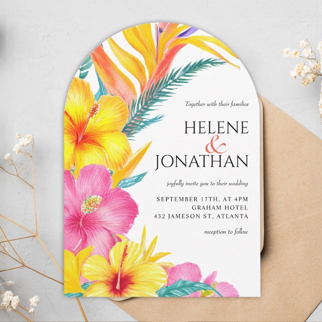 Vibrant Hibiscus Floral Elegant Tropical Wedding Invitation (Vibrant Hibiscus Floral Elegant Tropical Wedding Invitation)
