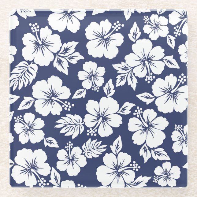 Vibrant Hibiscus: Floral Seamless Pattern. Glass Coaster (Front)
