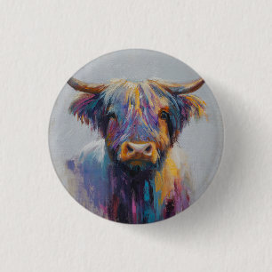 Vibrant Highland Coo Badge - Highland Cow Button
