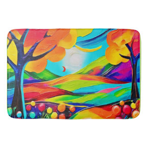 Vibrant Hillside Harmony Painting Bath Mat