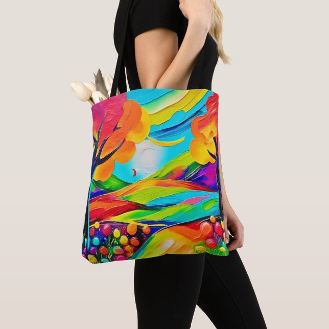 Vibrant Hillside Harmony Painting Tote Bag (Close Up)