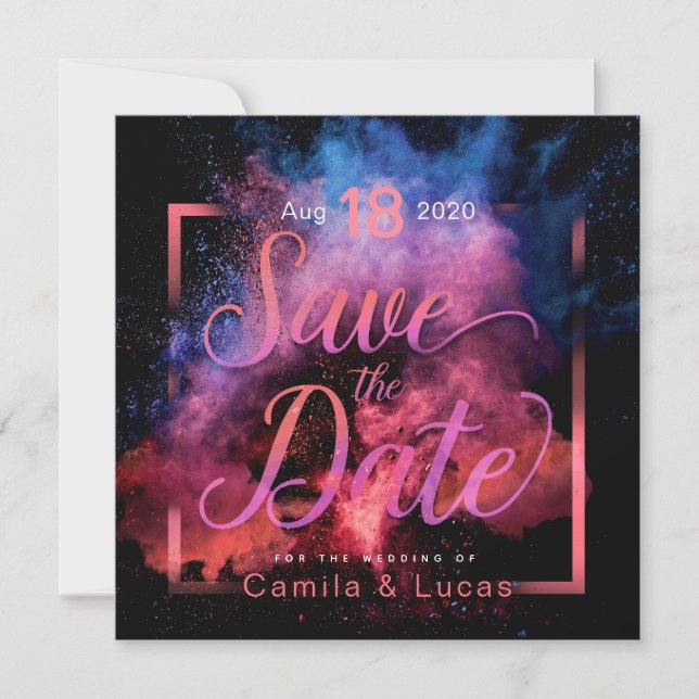 Vibrant Holi Powder Design Save The Date (Front)