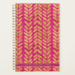 Vibrant Hot Pink and Gold Pattern Planner