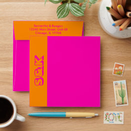 Vibrant Hot Pink and Orange Monogram Personalised Envelope