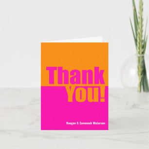 Vibrant Hot Pink and Orange Photo Thank You Card