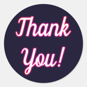 Vibrant Hot Pink Neon Glow Thank You Labels Blue