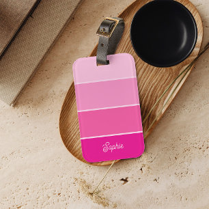 Vibrant Hot Pink Ombre Stripes with Script Luggage Tag