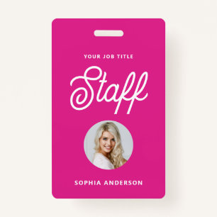 Vibrant Hot Pink Photo and Trendy Script ID Badge