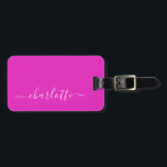 Vibrant Hot Pink Script Name Personalised Luggage Tag<br><div class="desc">Vibrant Hot Pink Script Name Personalised Luggage Tag</div>