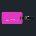 Vibrant Hot Pink Script Name Personalised Luggage Tag<br><div class="desc">Vibrant Hot Pink Script Name Personalised Luggage Tag</div>