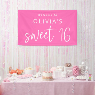 Vibrant Hot Pink Welcome to Sweet 16 Birthday Banner