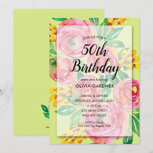Vibrant Hot Pink Yellow Watercolor Floral Invites