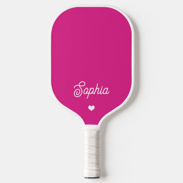 Vibrant Hot Pink | Your Name in Script with Heart Pickleball Paddle (Front)