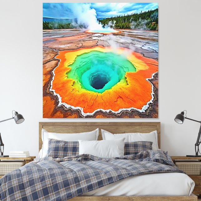Vibrant Hot Spring: Earth's Wonder Art Canvas Print (Insitu(Bedroom))