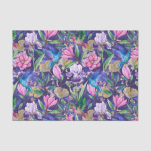 Vibrant Hummingbird and Garden Flowers Tissue Paper