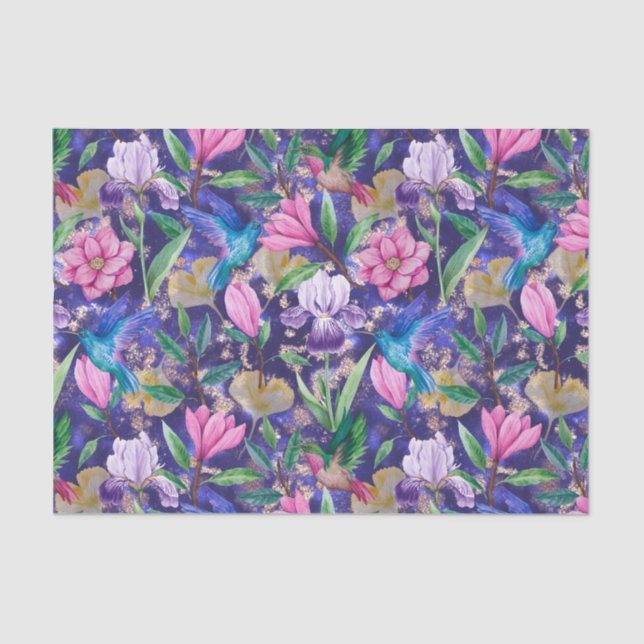 Vibrant Hummingbird and Garden Flowers  Tissue Paper (Front)